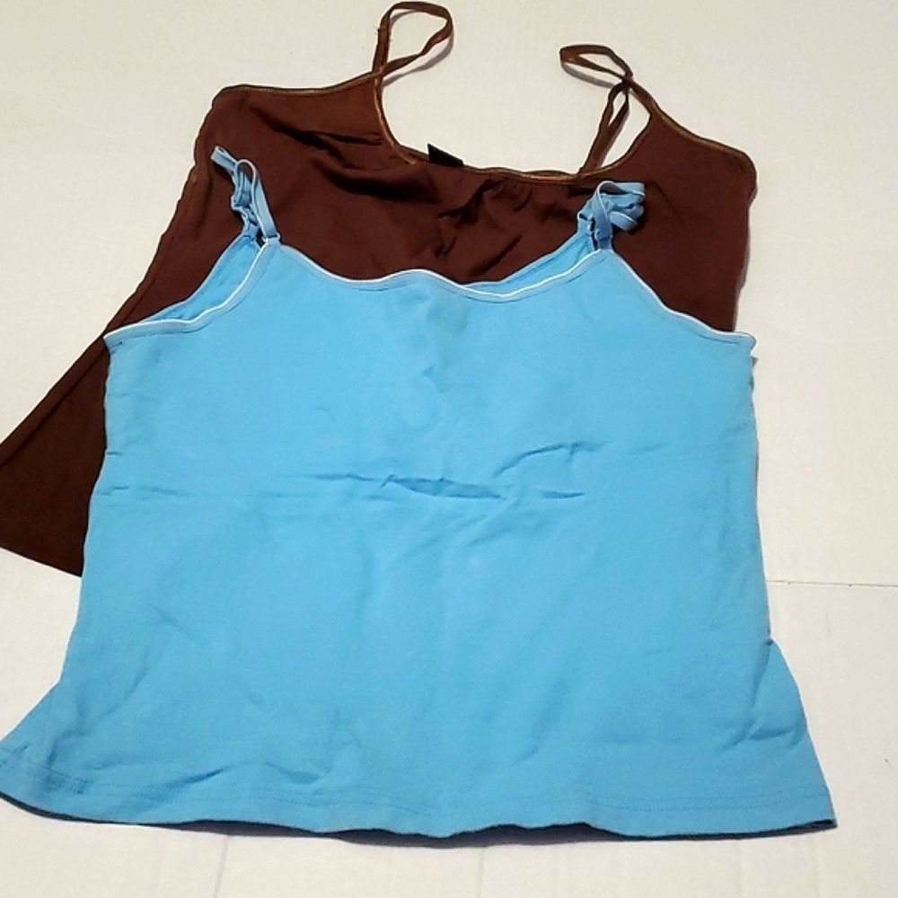 Bundle Of 2 Retro Y2K Blue & Brown Layering Lounging Tank Tops M